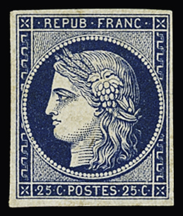 N°4 25c bleu, neuf *, TB. Signé A.Brun (Yv. 8 800