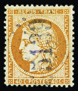 KUSTENDJE GC 5139 bleu sur 40c Lauré (aminci) et 40c