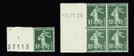 ensemble de roulettes du n°159 dont bande amorce d'une rouette confectionnée comprenant 7 timbres non imprimés, 2 bandes verticales de 11 timbres, 1 bande horizontale de 6 timbres avec BDF, un bloc de 4 avec date à g