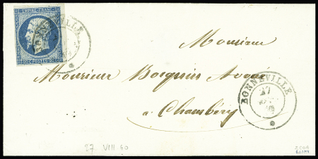 N°14 OBL CAD Sarde "Bonnevile" (1860) sur lettre. TB