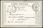 CP précurseur avec CAD "Toulouse Haute Garonne" (1876) + taxe 40 double-trait. TB. Cote 500€