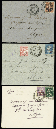 Caisse d'amortissement. N°246 - 249 - 250 - 253 - 254 répartis sur 4 lettres OBL Bordeaux pour Alger. TB