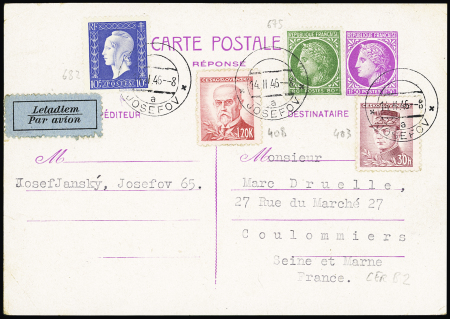 TYPE DULAC N°682 + 675 OBL Josefov (1946) sur entier