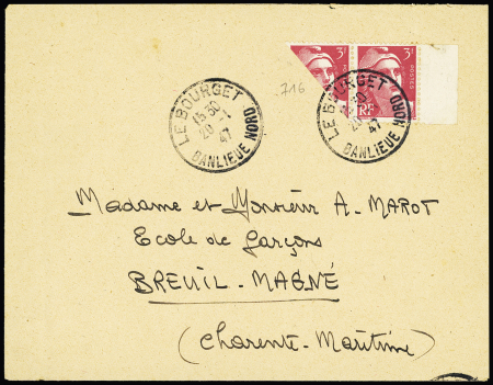 TYPE GANDON SUR LETTRES N°716, 3F rose, un timbre