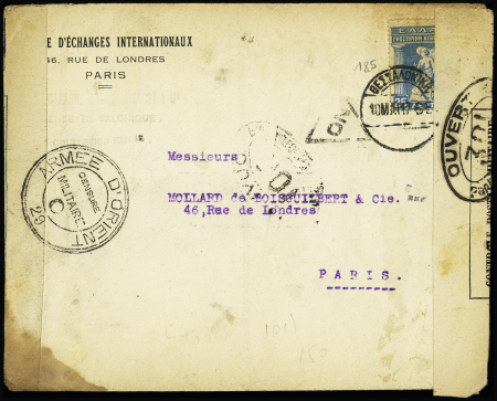 Grèce n°185 OBL Thessalonique (1917) sur lettre avec