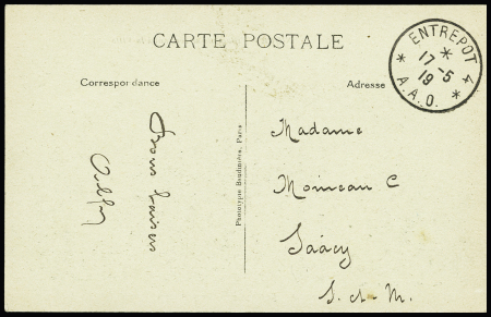 CP en franchise avec CAD "Entrepot 4 AAO" (1919 - Fetesci). TB
