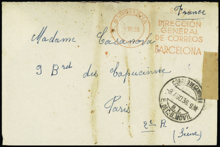 GUERRE D'ESPAGNE Lettre avec EMA rouge de Barcelone