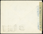 Espagne n°509 + 557 + 558 OBL Barcelona (1938) sur lettre censurée avec en tête rouge "Federacion nacional de communicaciones UGT comité ejecutivo nacional". TB