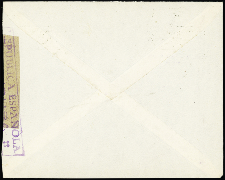 Espagne n°508 OBL Barcelona (mars 1938) sur lettre censurée à en-tête "Organizacion telefonica obrera espanola comité ejecutivo nacional". TB