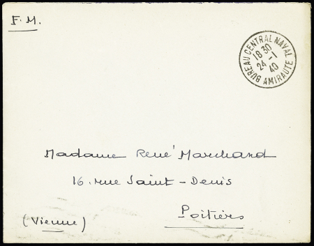LF avec CAD "Bureau central naval amirauté" (1940 - Maintenon Eure et Loir). TB