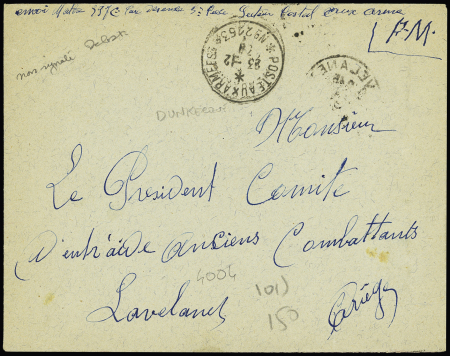 LF avec CAD "poste aux armées n°2153" (1939 - Dunkerque). TB