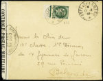 N°375, 2F50 Cérès OBL CAD "poste aux armées" (20.1.40) sur lettre censurée pour Belgrade (AFF gratuit pour l'étranger). TB