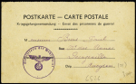 Carte postale avis de capture sur carton paille avec cachet violet avec déesse assise "Dienststelle der Wehrmacht" (1940). TB