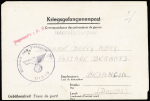 Formule Kriegsgefangenenpost d'un interné anglais à la Grande caserne de Saint-Denis avec cachet noir "Einheit der feldpost NR 01813". TB