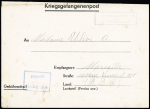 Formule Kriegsgefangenenpost d'un prisonnier français à Peronne (Somme) avec cachet rect bleu "Gepruft stalag 204". TB
