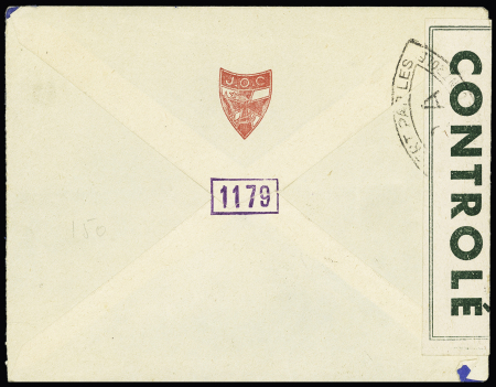 LF censurée de Béthune (23.12.44) pour Orléans avec griffe bleue "Correspondance récupérée dans des locaux occupés par l'ennemi". RR