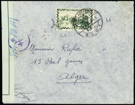 Levant n°49 OBL CAD à pont "poste aux armées FFL BCM1" (1943) sur lettre censurée pour Alger. TB