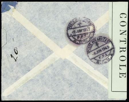 Levant n°49 OBL CAD à pont "poste aux armées FFL BCM1" (1943) sur lettre censurée pour Alger. TB
