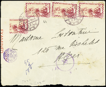 Levant n°44, OBL CAD à pont "poste aux armées BPM 2 FFL" (1943 - Damas) sur lettre pour Alger. TB