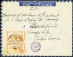 Levant n°46 en paire OBL CAD à pont "poste aux armées BPM 5" (1942 - 1ère DFL) sur lettre par avion pour le Congo belge. Jolie pièce