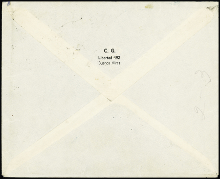 Argentine n°375 en bande de 3 OBL Buenos Aires (1941) sur lettre recommandée adressée au général de Gaulle. TB