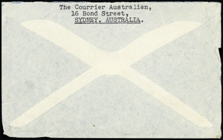 Australie n°115 + 118, 2 pièces + 112 OBL Sydney (nov 1940) sur lettre censurée adressée au général de Gaulle. TB