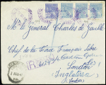 Brésil n°176 + 208 en bande de 3 OBL Campinas - Cid (nov 1940) sur lettre adressée au général de Gaulle. TB
