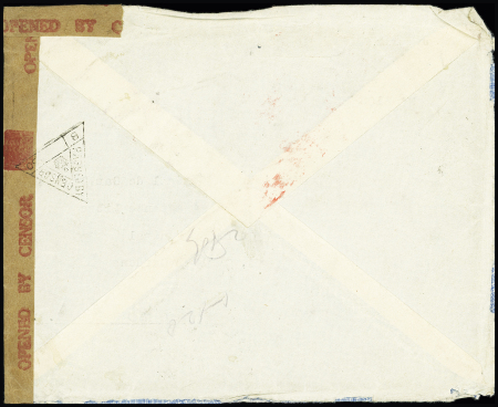 Inde anglaise n°151 + 154 en paire OBL Pondicherry (1941) sur lettre censurée adressée au général de Gaulle avec rare vignette "France toujours". RR et TB