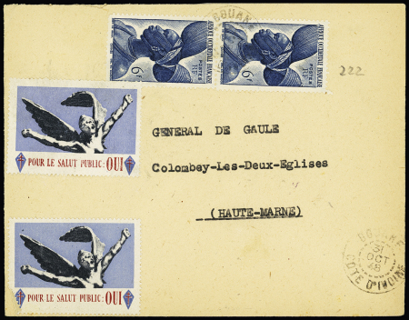 AOF n°222 en paire OBL Bouaké (1947) sur lettre adressée