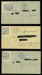 Côte des Somalis n°10a, demi-timbre OBL Djibouti (1901) sur 3 lettres, adresses rayées mais TB, cote 450€