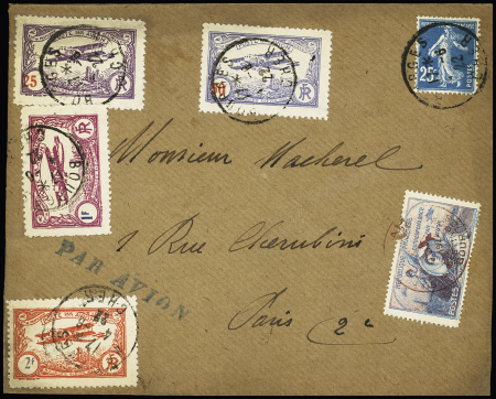 N0140 OBL Bourges (1922) sur lettre par avion avec 5 timbres semi-officiels du meeting. TB