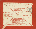 Maroc PA2 + PA3 OBL Casablanca (2.5.23) sur env. rouge Latécoère avec cachet rect rouge "Aéro-club du Maroc inauguration de la ligne aérienne Casablanca-Dakar lignes aériennes Latécoère" (Muller n°6). Rare et TB