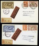 4 lettres recommandées avion Le Bourget-Bruxelles (7.5.25) avec vignettes orange-violet-bleu-brun (Muller n°122). TB