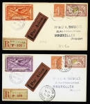 4 lettres recommandées avion Le Bourget-Bruxelles (7.5.25) avec vignettes orange-violet-bleu-brun (Muller n°122). TB