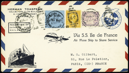 Divers USA OBL New-York (20.8.1929) sur env. spéciale catapultée du paquebot Ile de France. TB