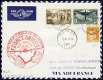 N°286 + 345 + 321, 10F Atlantique Sud OBL horoplan "Paris RP Avion" (3.937) sur lettre France-Antilles avec grand cachet rouge illustrée "Premier service postal aérien France-Antilles via Natal sept 1937" (M415). TB