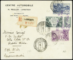 4.7.1931. Djibouti - Addis Abeda, lettre recommandée aff 437 + 438 + 140 avec surcharge violette illustrée d'un avion"DJIBOUTI ADDIS 6ème SERVICE" (M6) TB.4.7.1931. Djibouti - Addis Abeda, lettre recommandée aff 437