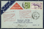 N°284A + PA7 OBL CAD "BORDEAUX RP AVION" (10.7.35) sur env Air bleu avec griffes rouges "INAUGURATION LIGNE BORDEAUX-PARIS DU 15 MAI ET DU 10 JUILLET 1935" avec signature du pilote Vanier. TB.