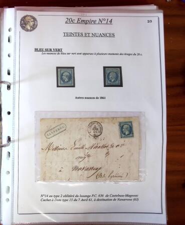 Etude sur le n°14, montée sur page, 170 timbres et