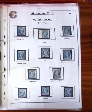 Etude sur le n°14, montée sur page, 170 timbres et
