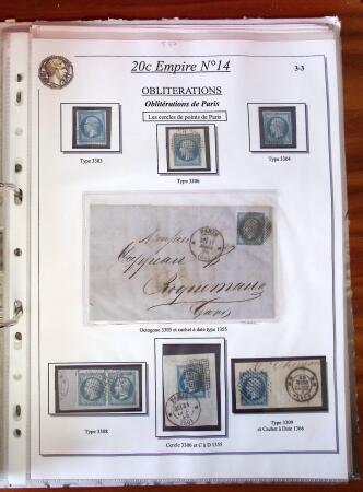 Etude sur le n°14, montée sur page, 170 timbres et