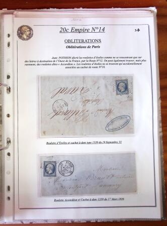 Etude sur le n°14, montée sur page, 170 timbres et