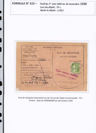 AVIS DE RECEPTION 1860-1958, Collection d'exposition