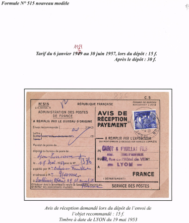 AVIS DE RECEPTION 1860-1958, Collection d'exposition