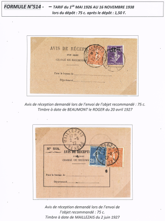 AVIS DE RECEPTION 1860-1958, Collection d'exposition