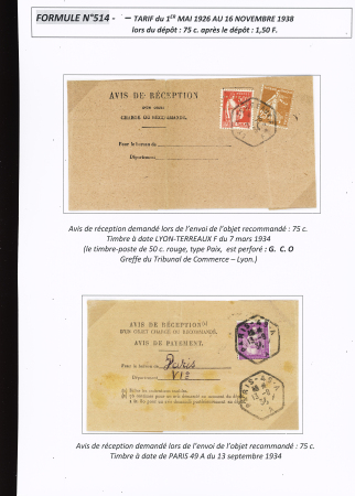 AVIS DE RECEPTION 1860-1958, Collection d'exposition