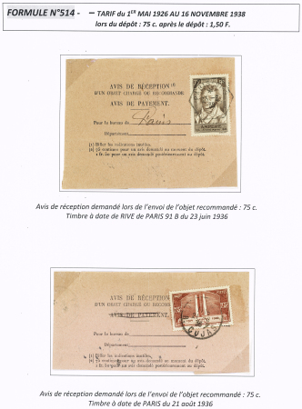 AVIS DE RECEPTION 1860-1958, Collection d'exposition