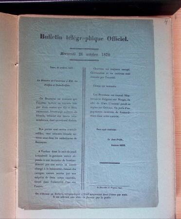 1870-71, Ensemble de 57 bulletins télégraphiques