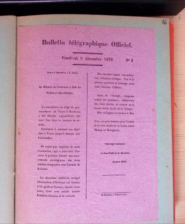 1870-71, Ensemble de 57 bulletins télégraphiques