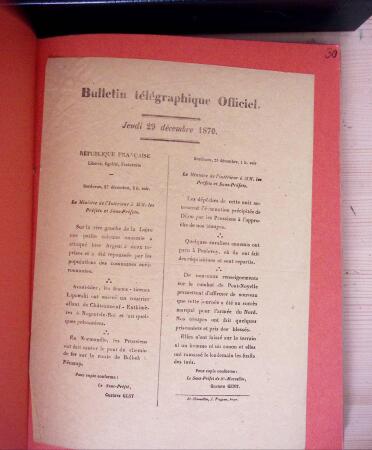 1870-71, Ensemble de 57 bulletins télégraphiques